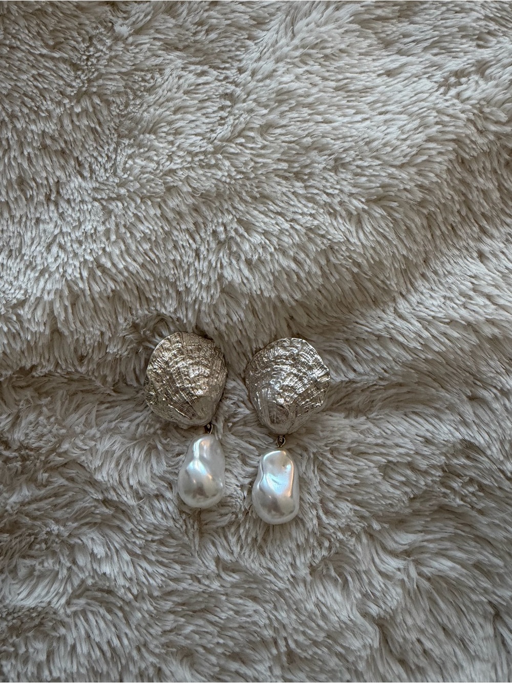 Mango Silver Shell Drop Earrings with Pearl Dangles